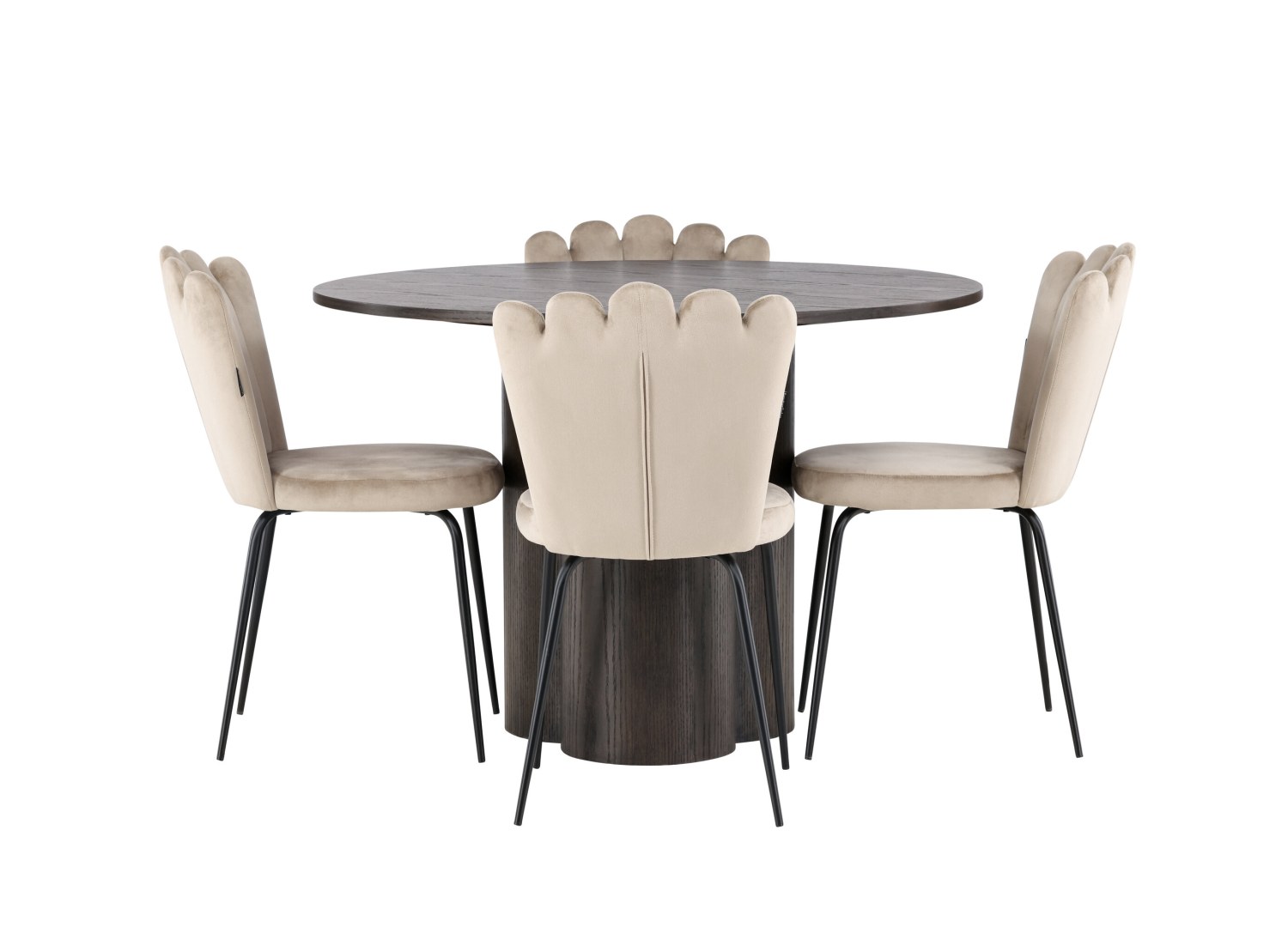 Vue produit de l’ensemble table ronde Olivia avec 4 chaises Limhamn