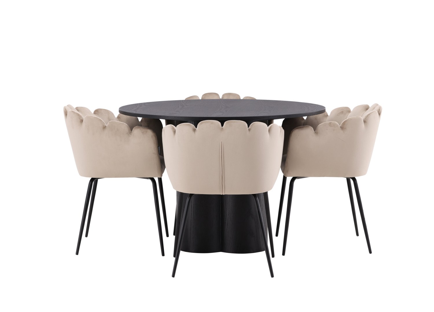 Vue produit de l’ensemble table ronde Olivia avec 4 chaises Limhamn