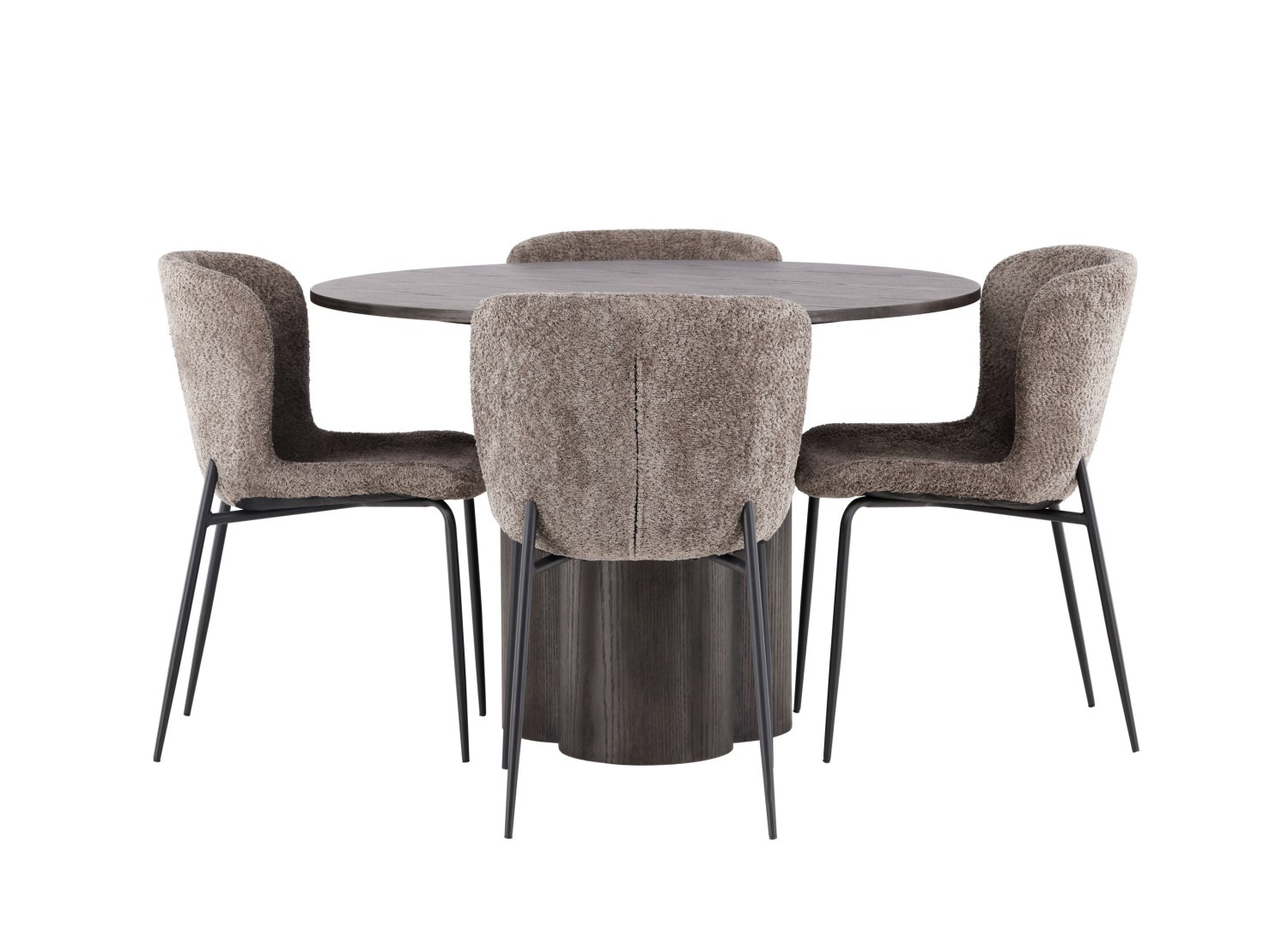 Vue produit de l’ensemble table ronde Olivia avec 4 chaises Modesto