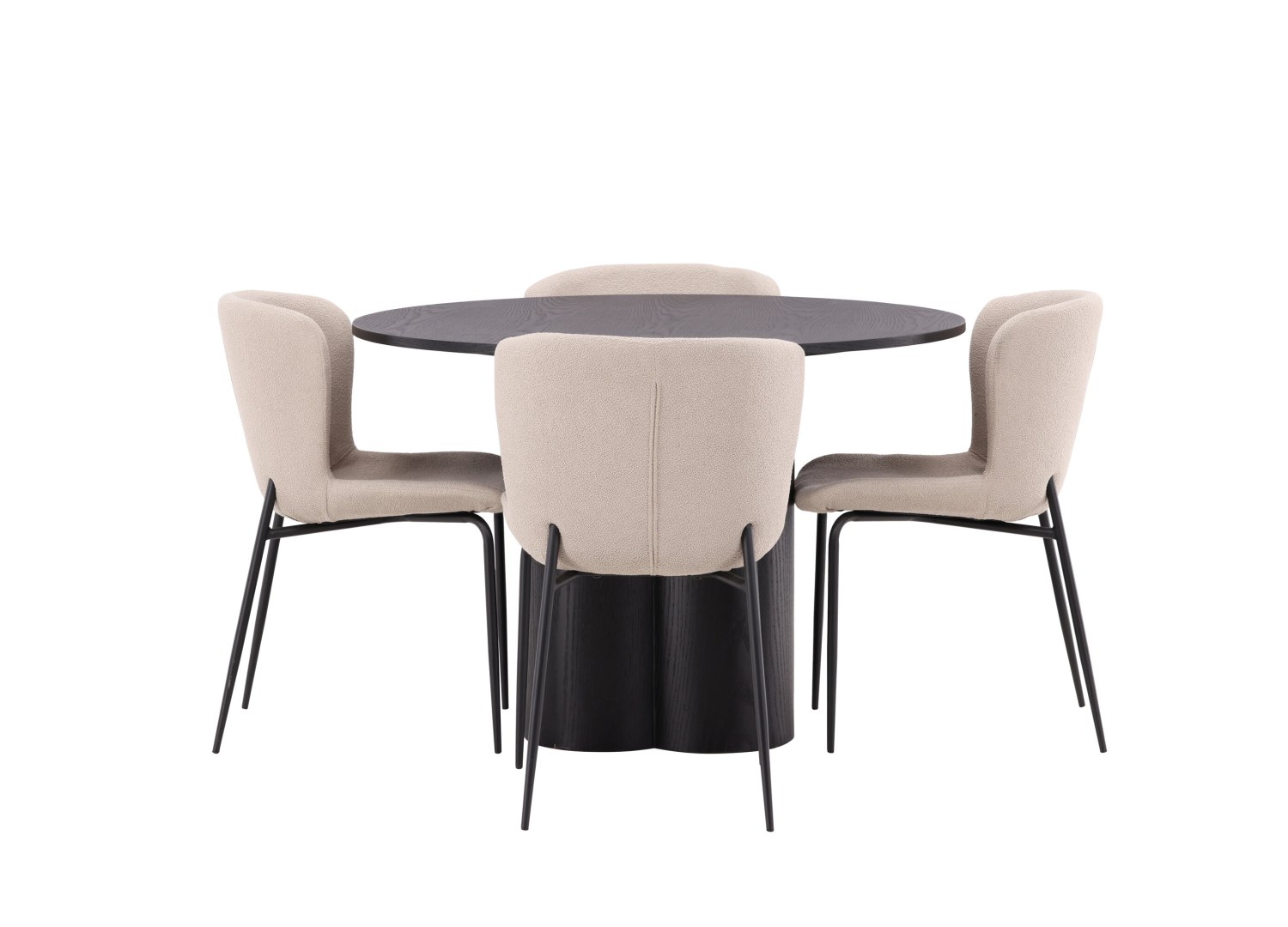 Vue produit de l’ensemble table ronde Olivia avec 4 chaises Modesto