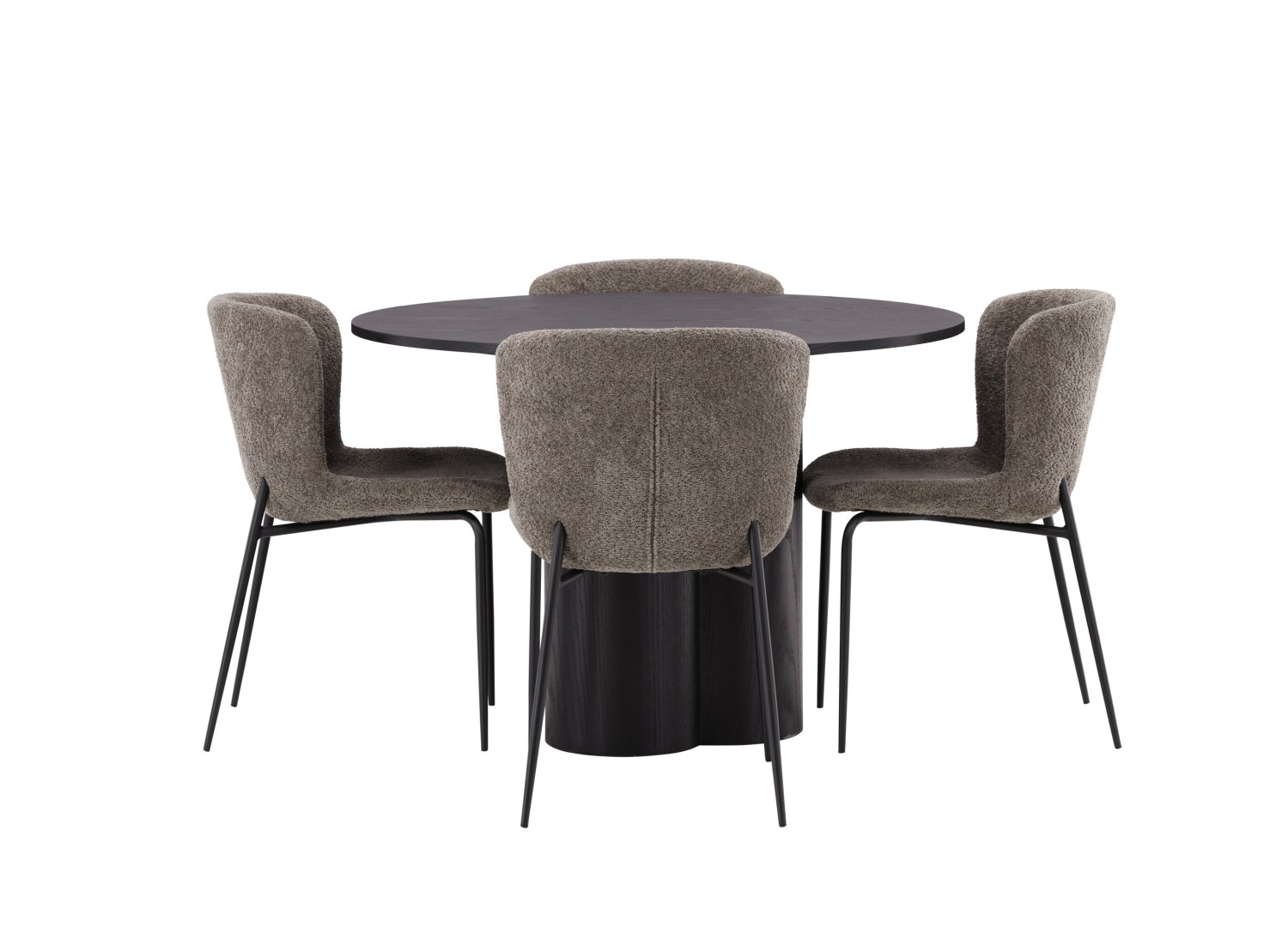 Vue produit de l’ensemble table ronde Olivia avec 4 chaises Modesto