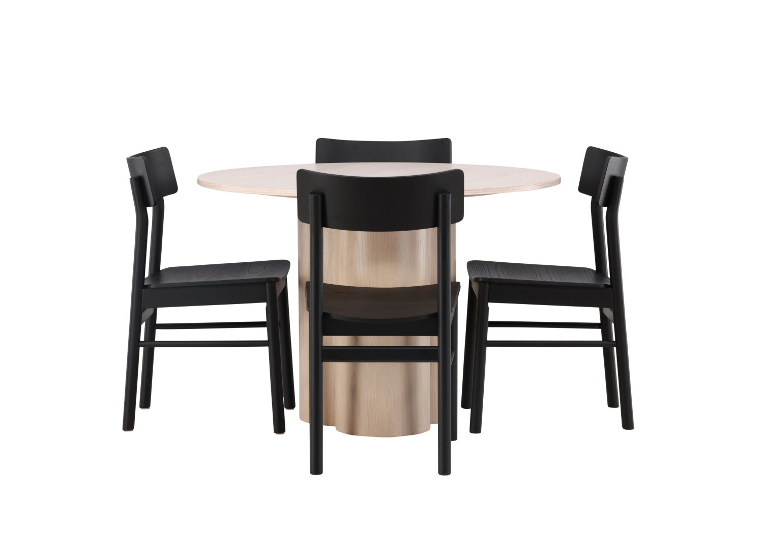 Vue produit de l’ensemble table ronde Olivia avec 4 chaises Montros