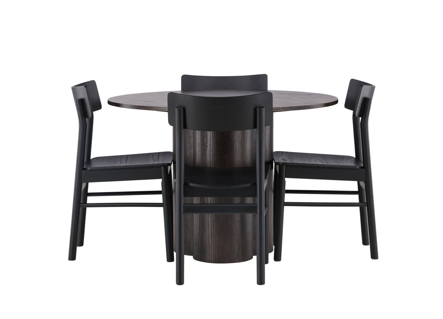 Vue produit de l’ensemble table ronde Olivia avec 4 chaises Montros