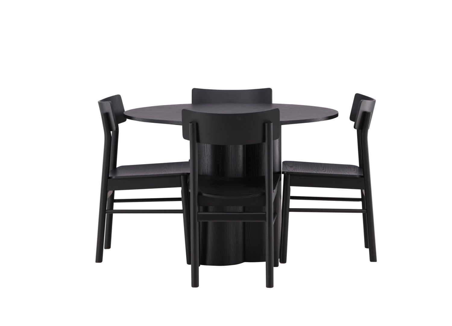 Vue produit de l’ensemble table ronde Olivia avec 4 chaises Montros