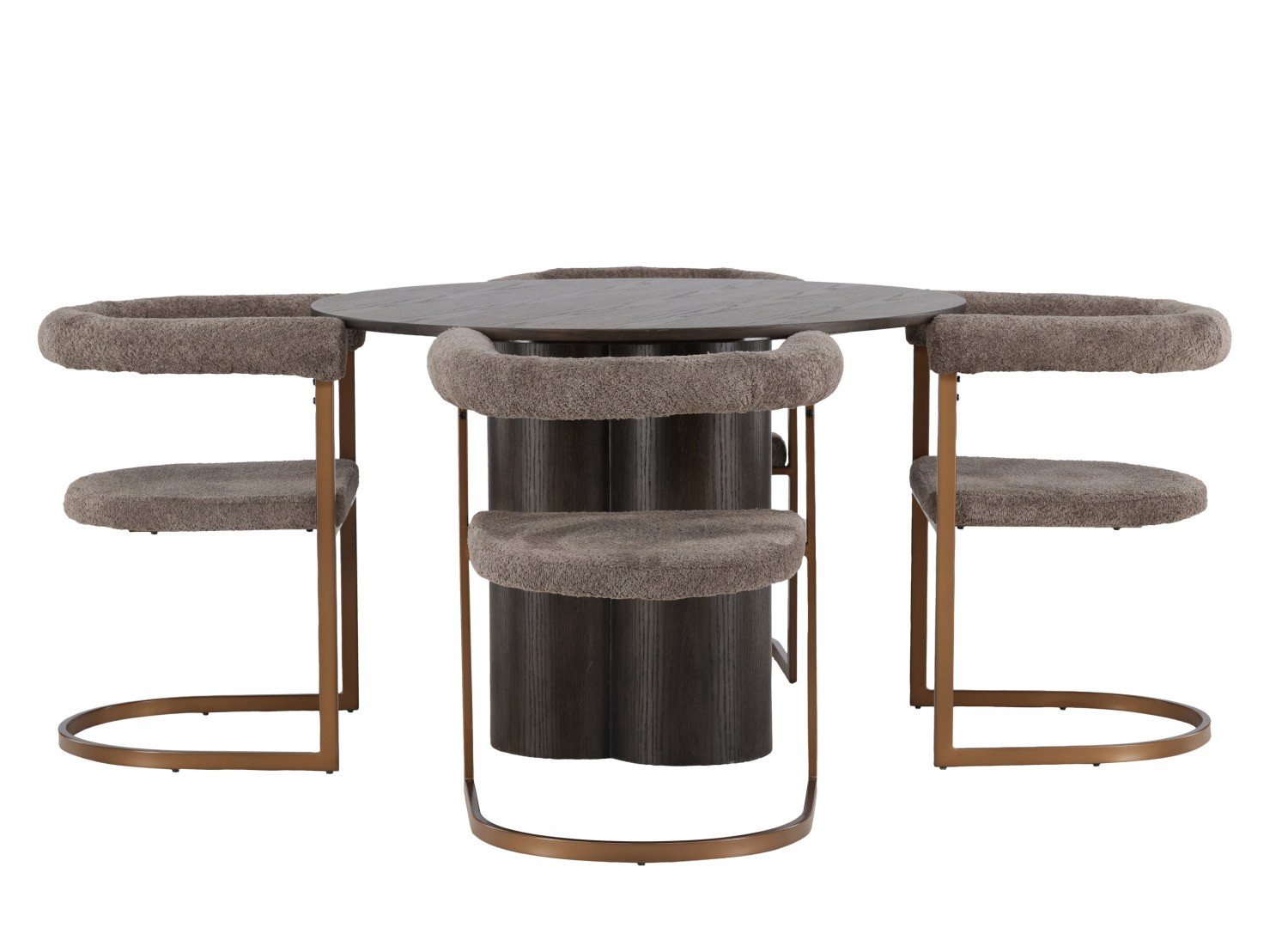 Vue produit de l’ensemble table ronde Olivia avec 4 chaises Morning