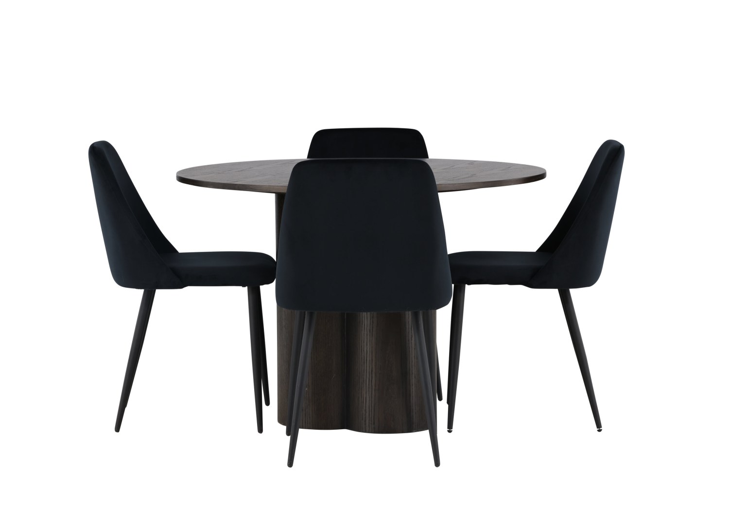 Vue produit de l’ensemble table ronde Olivia avec 4 chaises Night