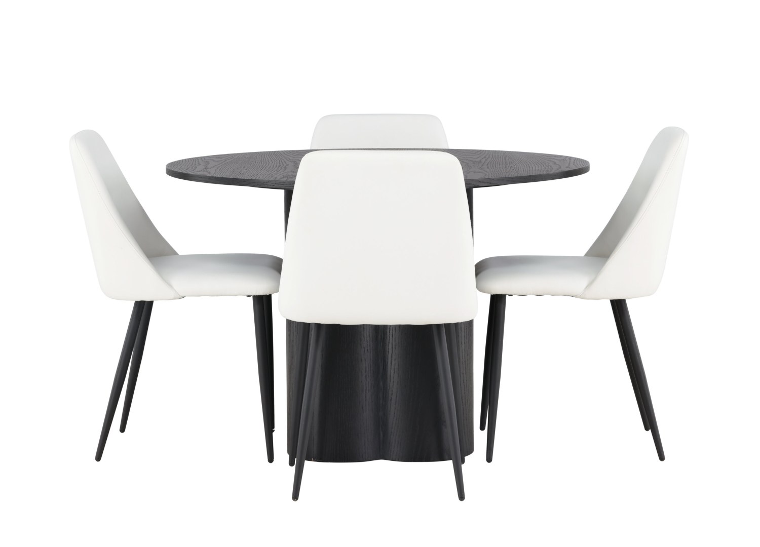 Vue produit de l’ensemble table ronde Olivia avec 4 chaises Night