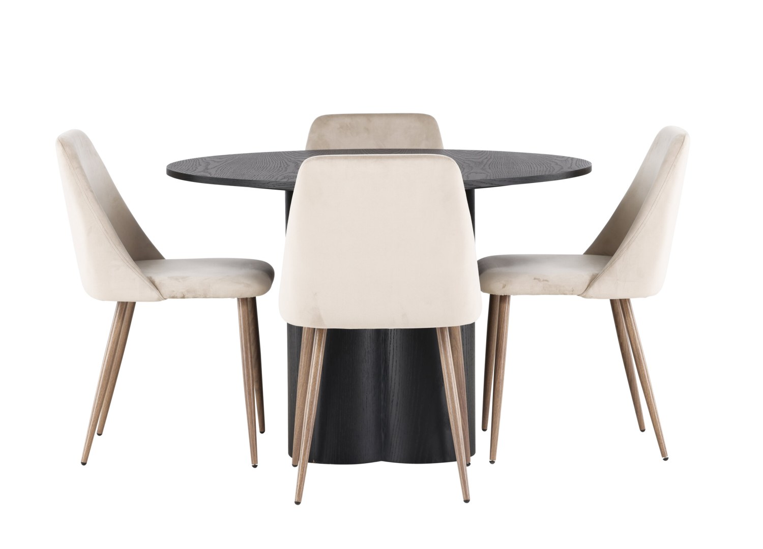 Vue produit de l’ensemble table ronde Olivia avec 4 chaises Night