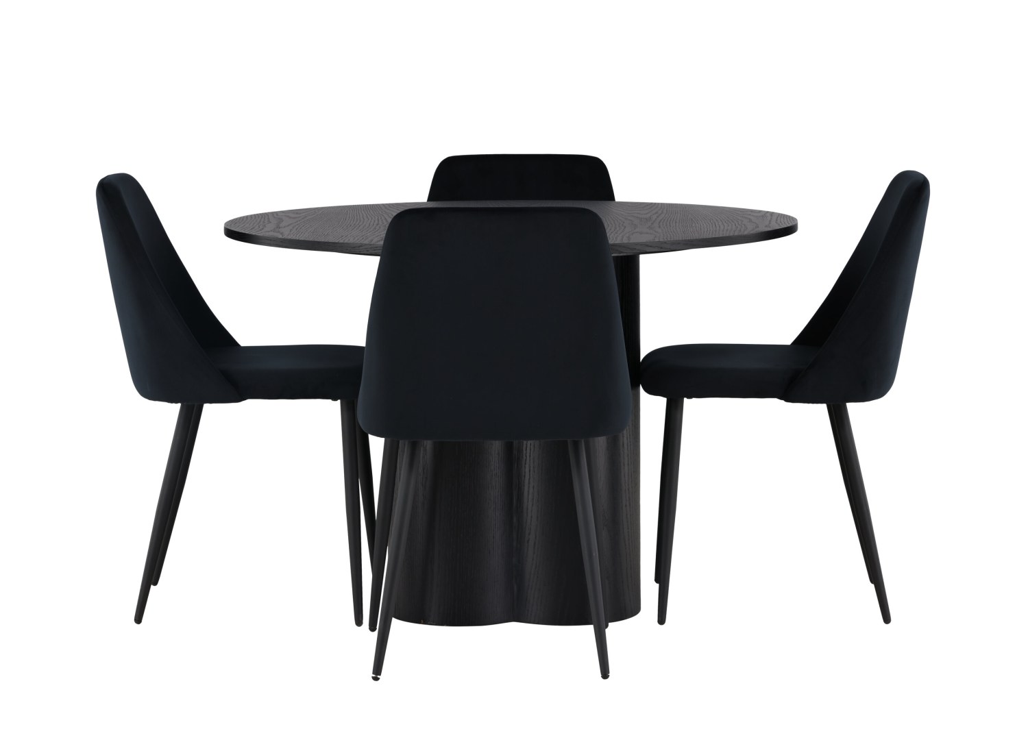Vue produit de l’ensemble table ronde Olivia avec 4 chaises Night