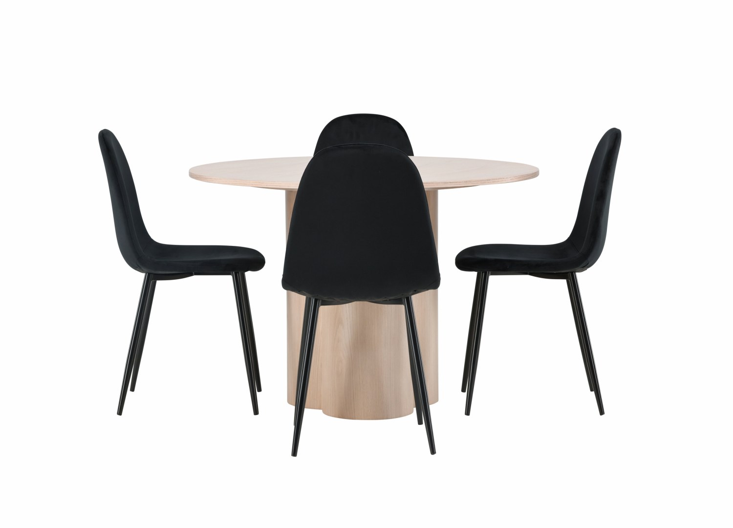 Vue produit de l’ensemble table ronde Olivia avec 4 chaises Polar