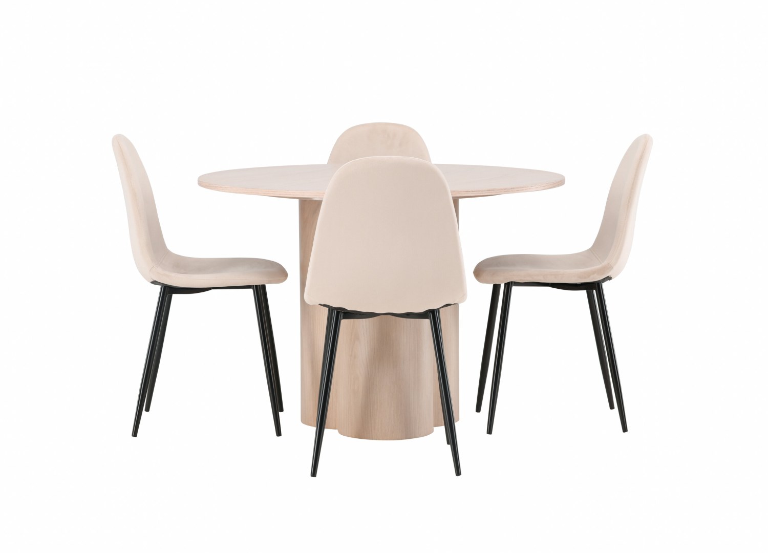 Vue produit de l’ensemble table ronde Olivia avec 4 chaises Polar