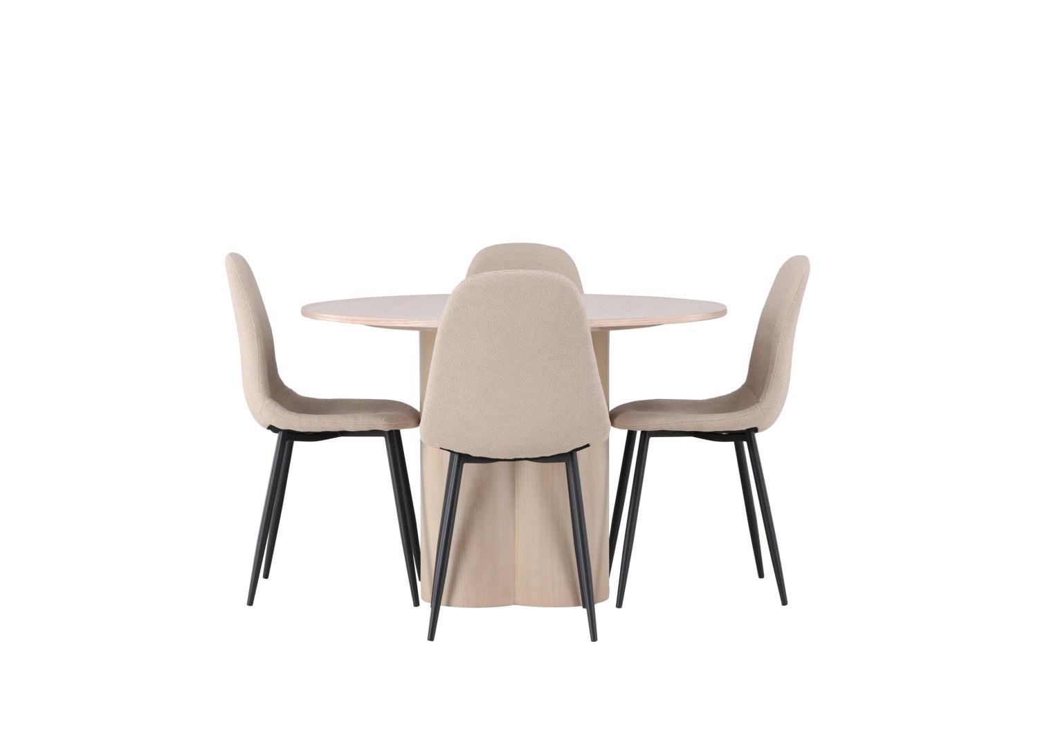 Vue produit de l’ensemble table ronde Olivia avec 4 chaises Polar