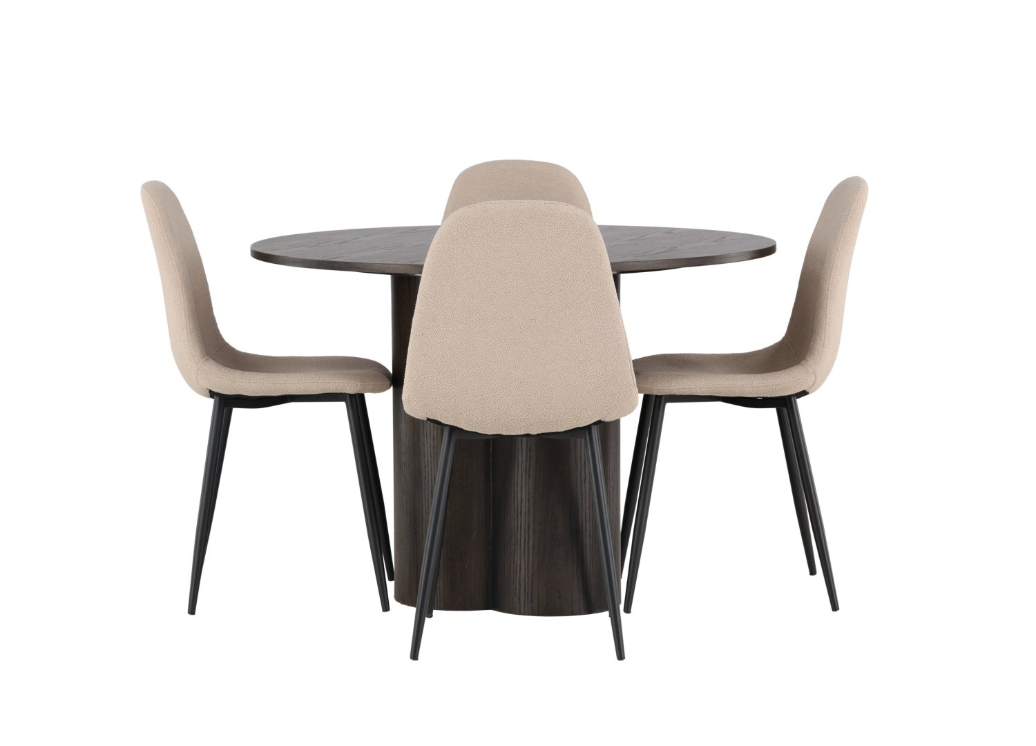 Vue produit de l’ensemble table ronde Olivia avec 4 chaises Polar