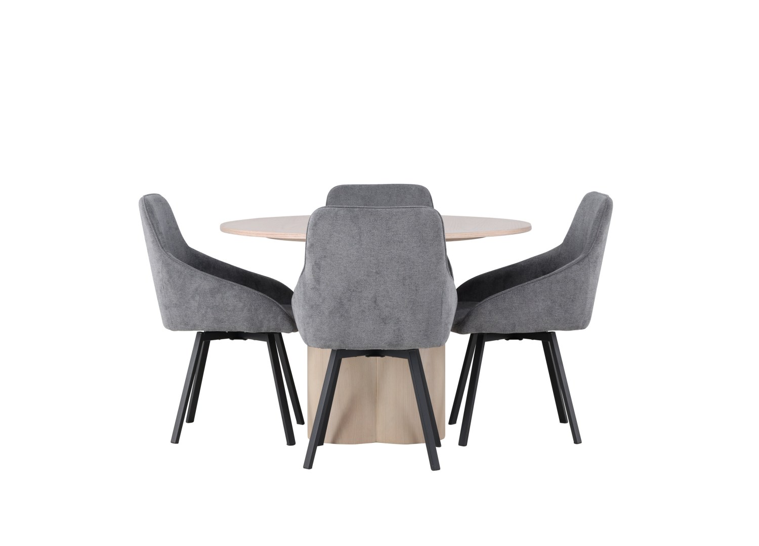 Vue produit de l’ensemble table ronde Olivia avec 4 chaises Rosie