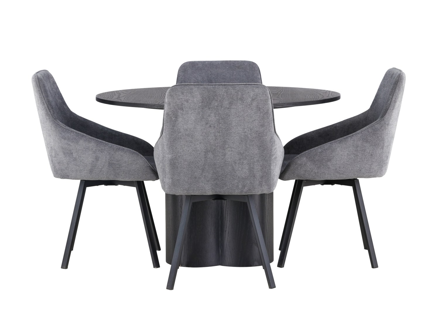 Vue produit de l’ensemble table ronde Olivia avec 4 chaises Rosie