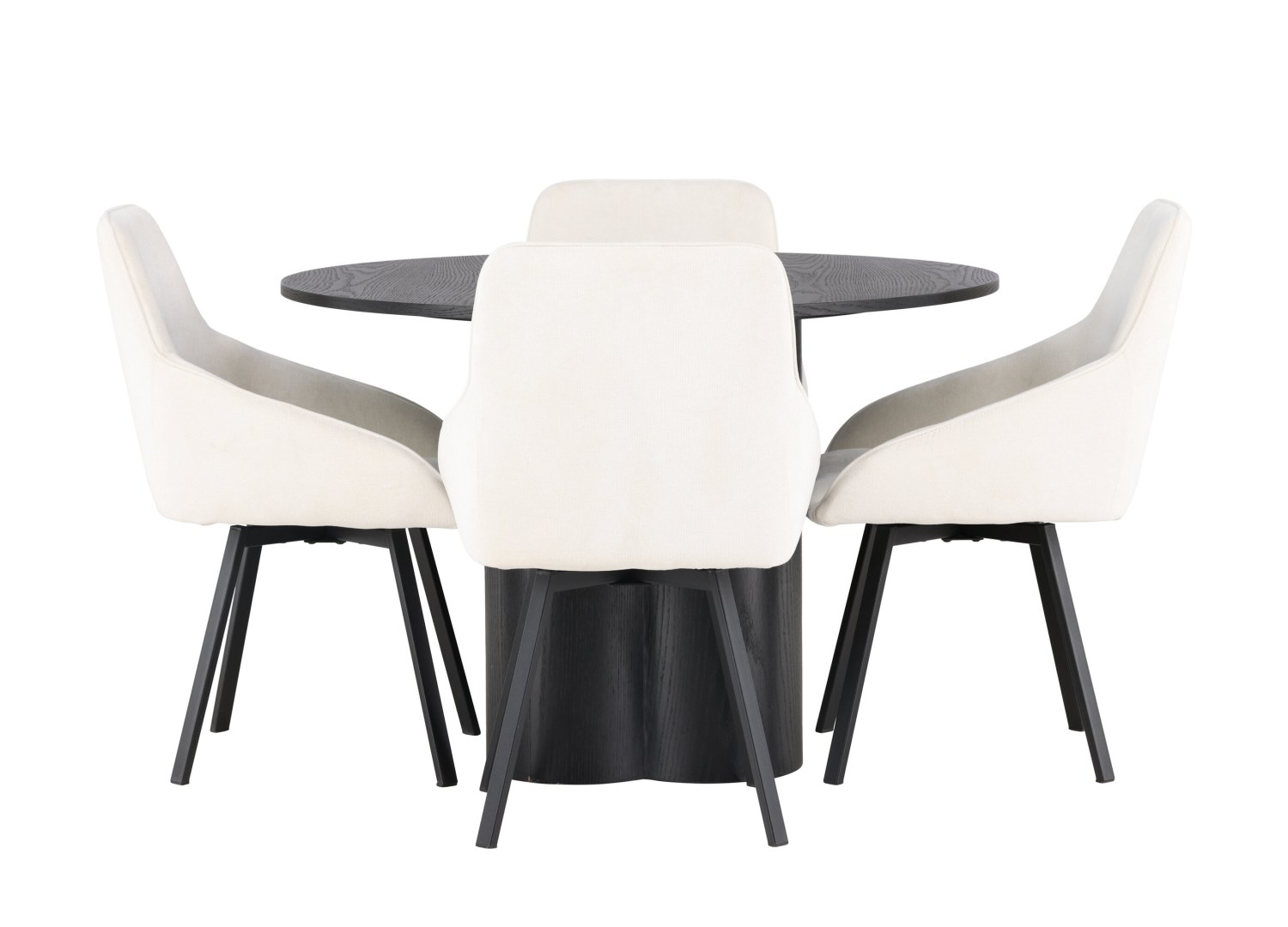 Vue produit de l’ensemble table ronde Olivia avec 4 chaises Rosie