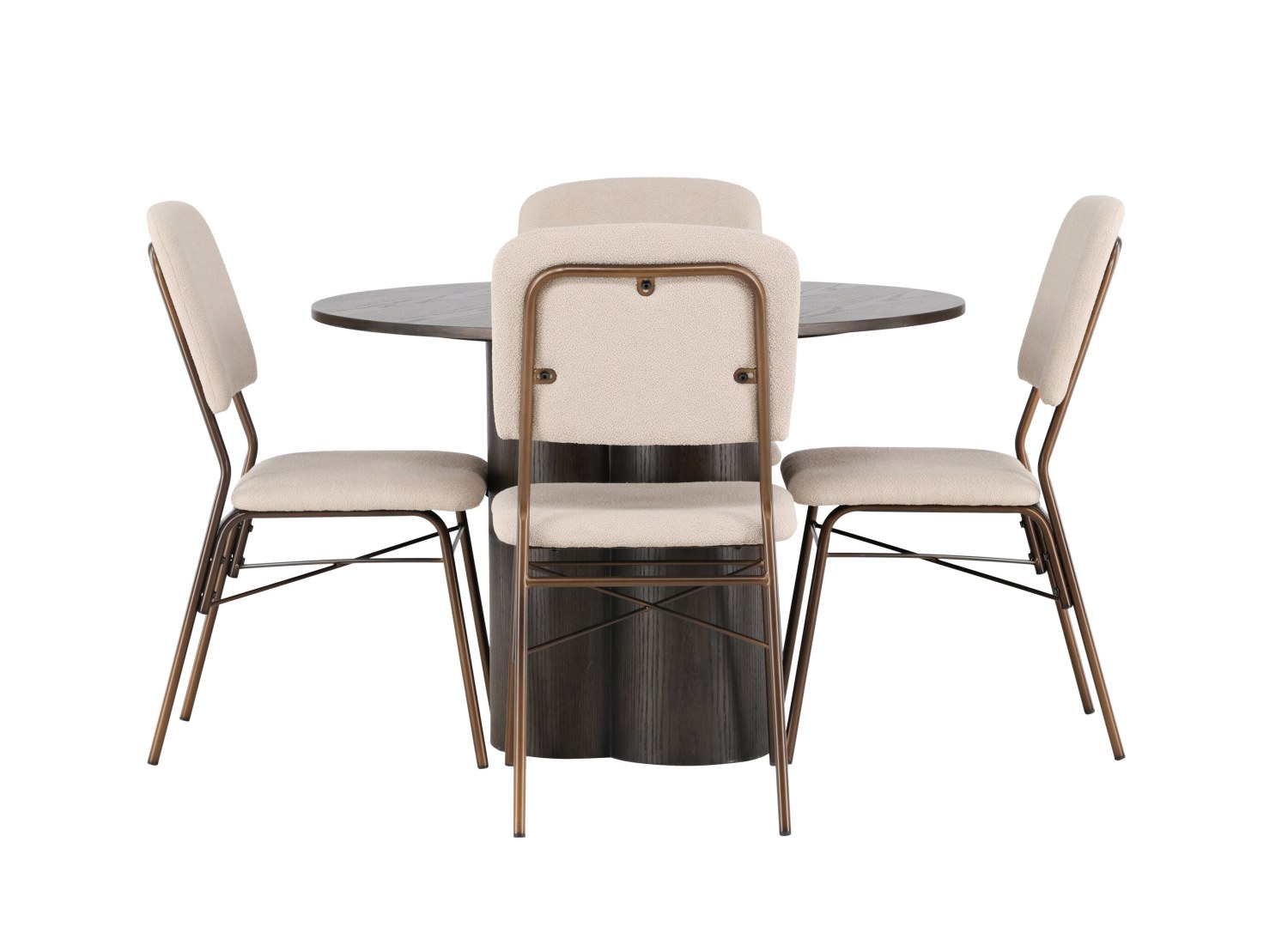 Vue produit de l’ensemble table ronde Olivia avec 4 chaises Seda