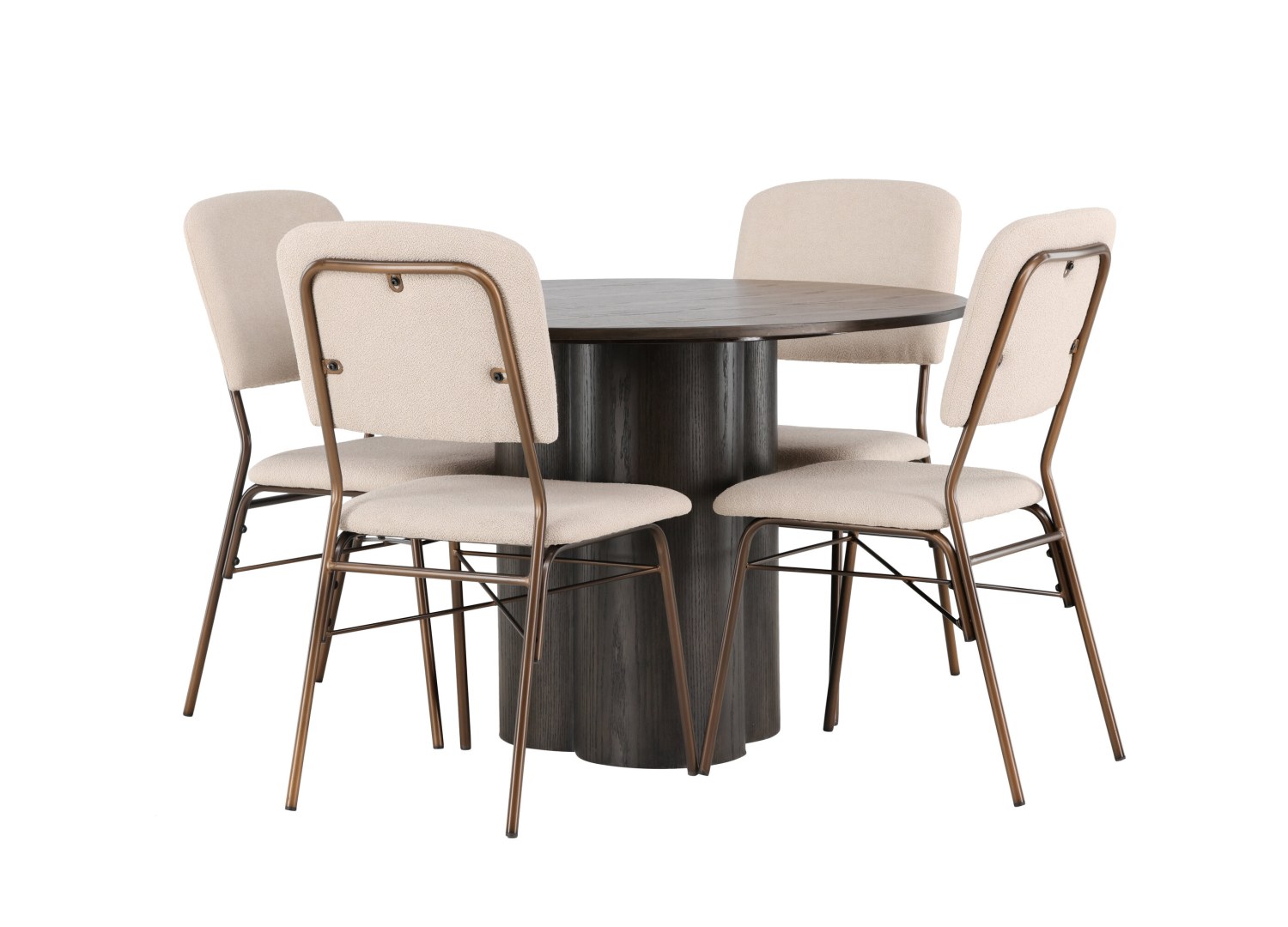Détail produit de l’ensemble repas Olivia et 4 chaises Seda