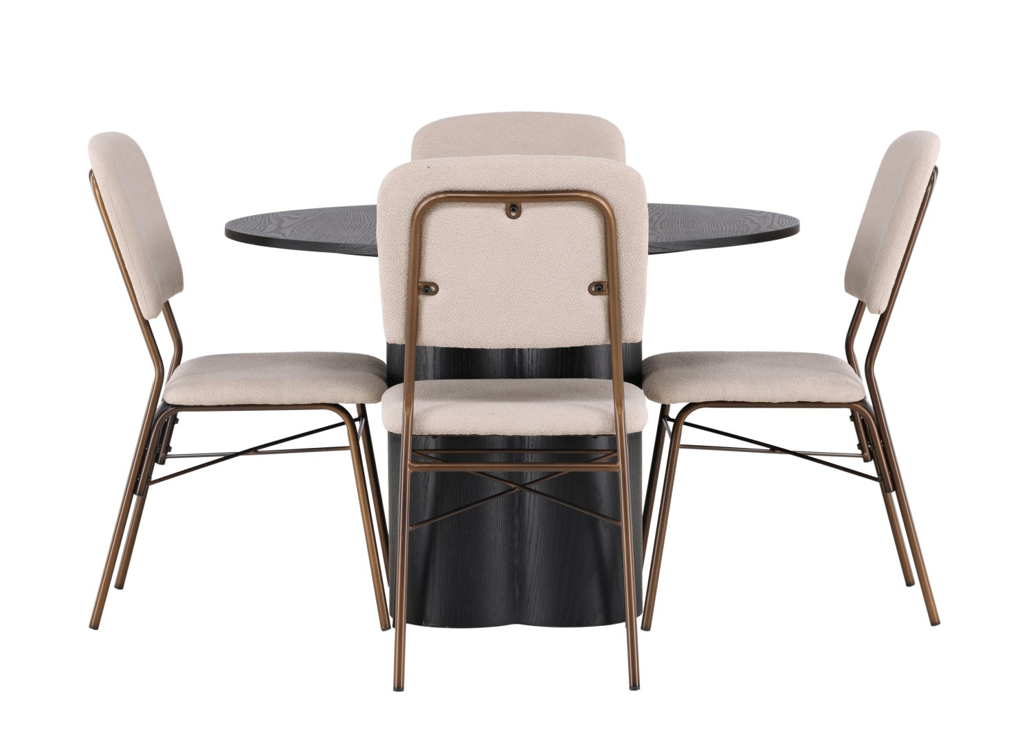 Vue produit de l’ensemble table ronde Olivia avec 4 chaises Seda