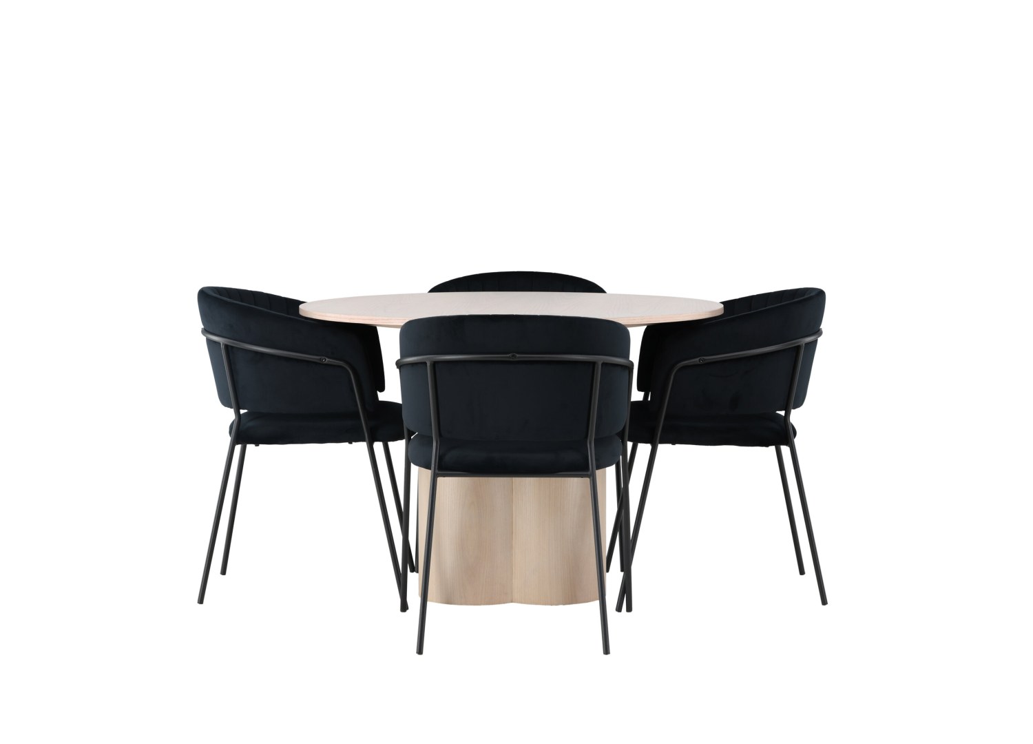 Vue produit de l’ensemble table ronde Olivia avec 4 chaises Selma
