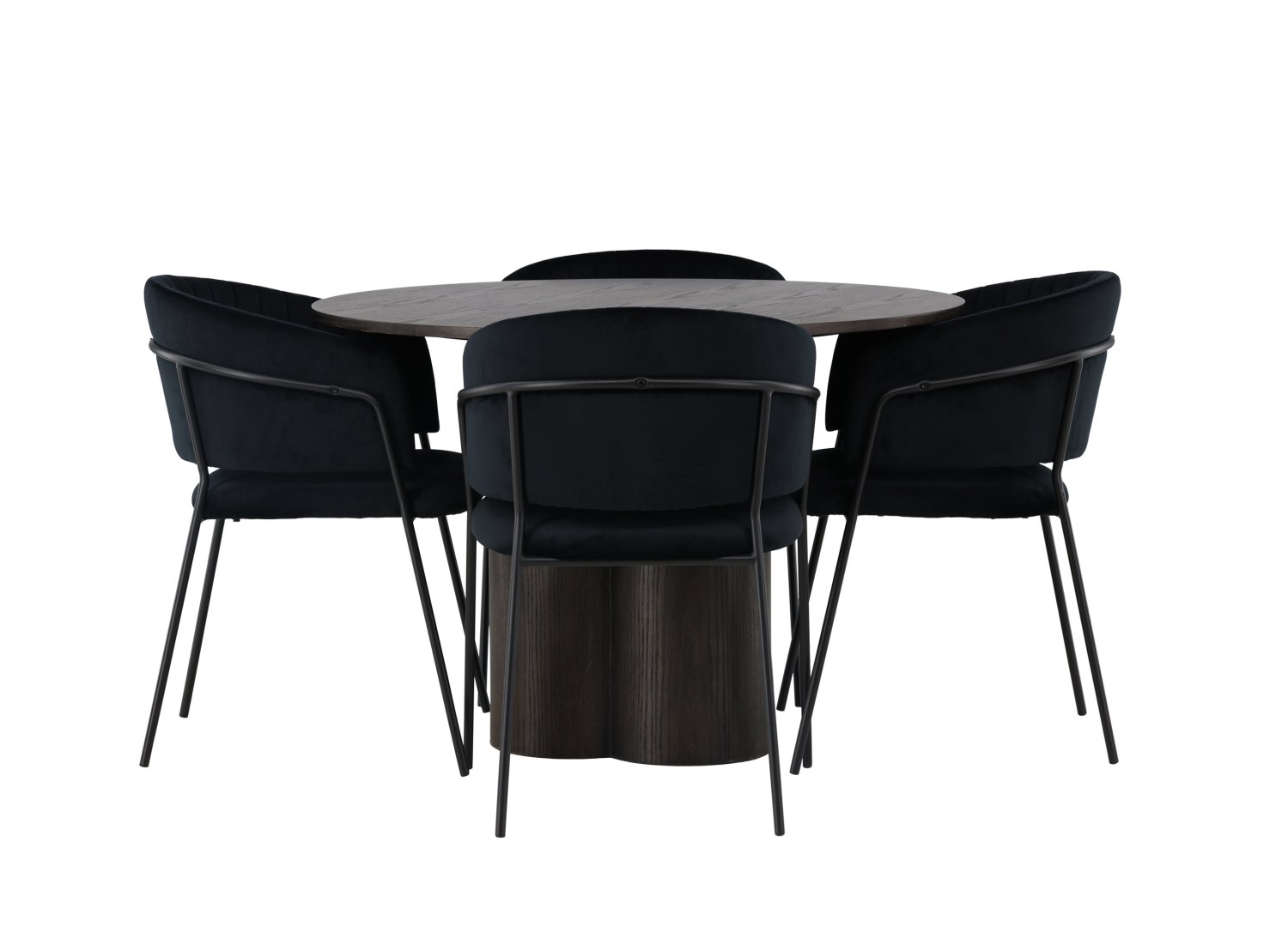 Vue produit de l’ensemble table ronde Olivia avec 4 chaises Selma