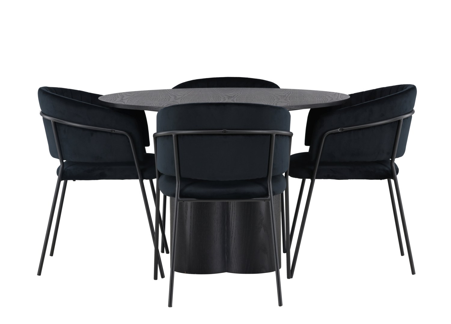 Vue produit de l’ensemble table ronde Olivia avec 4 chaises Selma