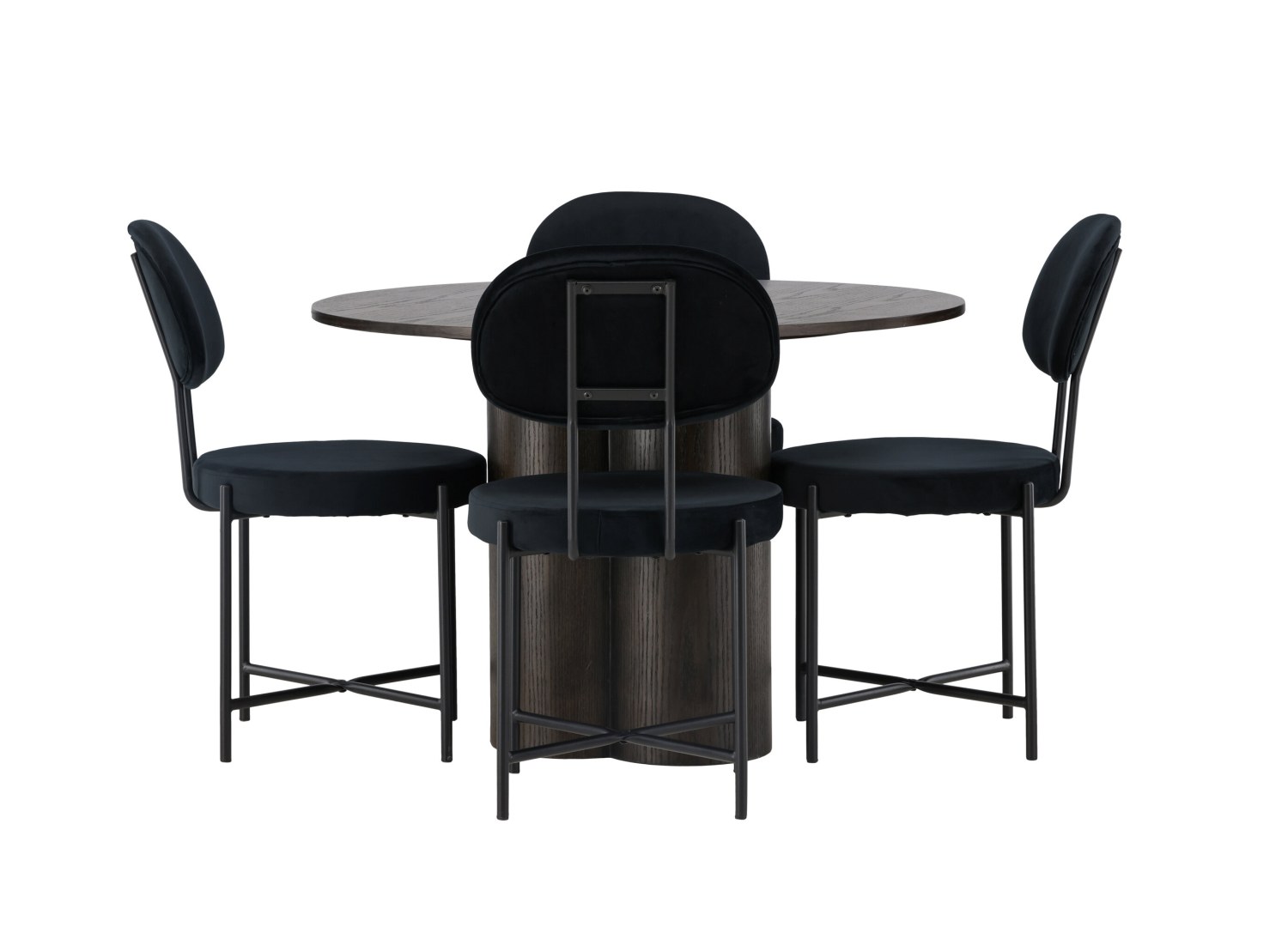 Vue produit de l’ensemble table ronde Olivia avec 4 chaises Stella