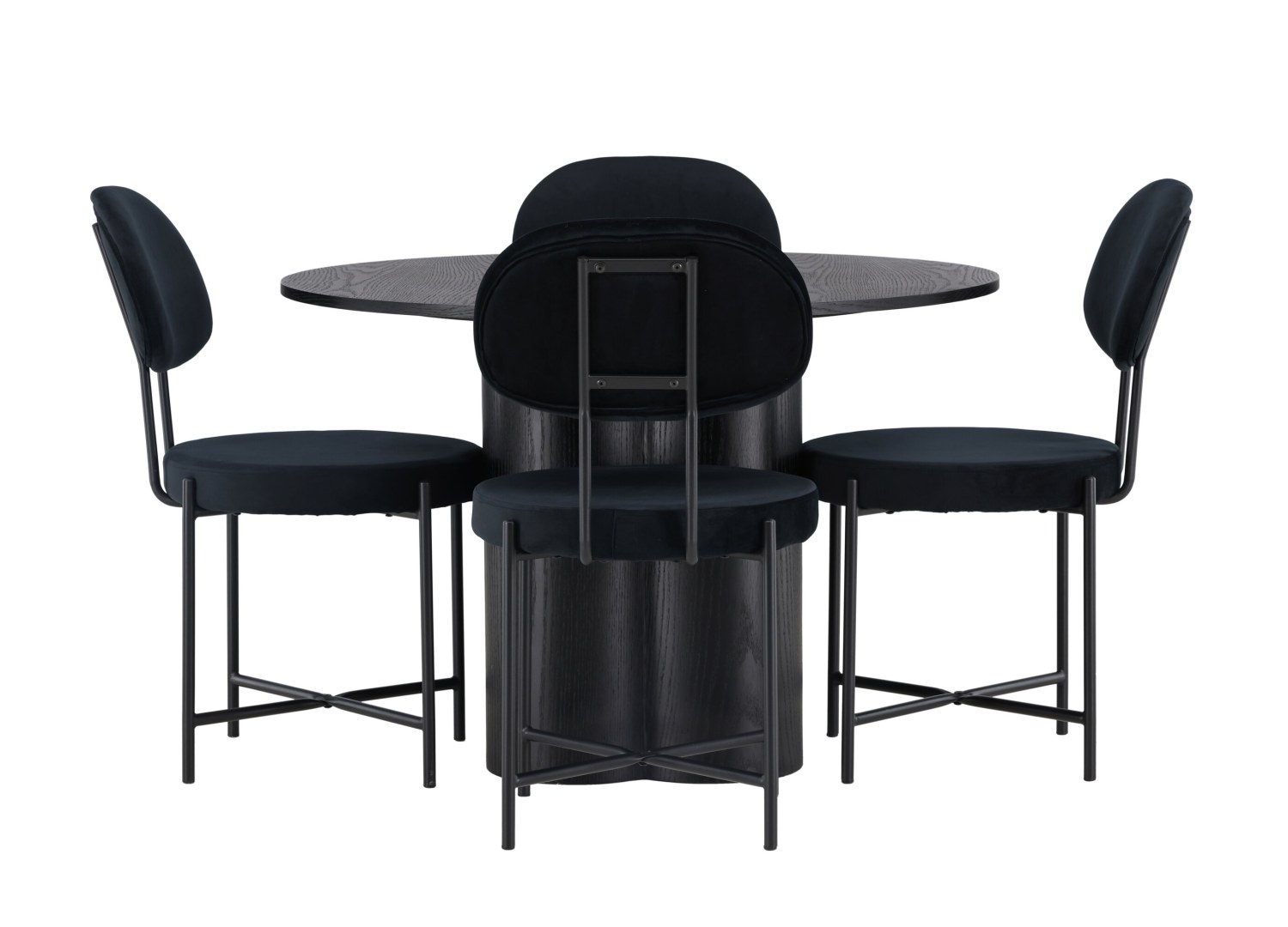 Vue produit de l’ensemble table ronde Olivia avec 4 chaises Stella