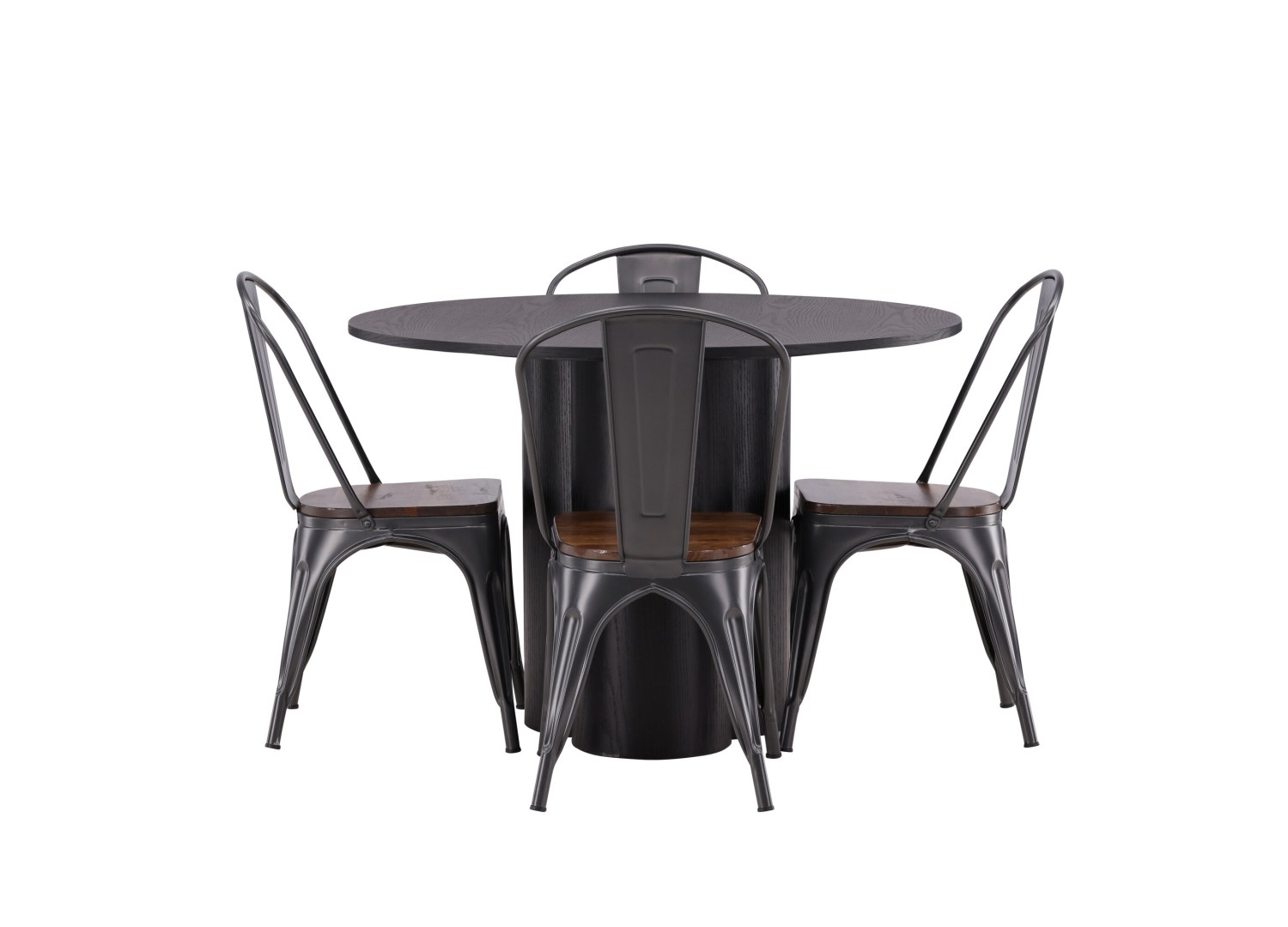 Vue produit de l’ensemble table ronde Olivia avec 4 chaises Tempe