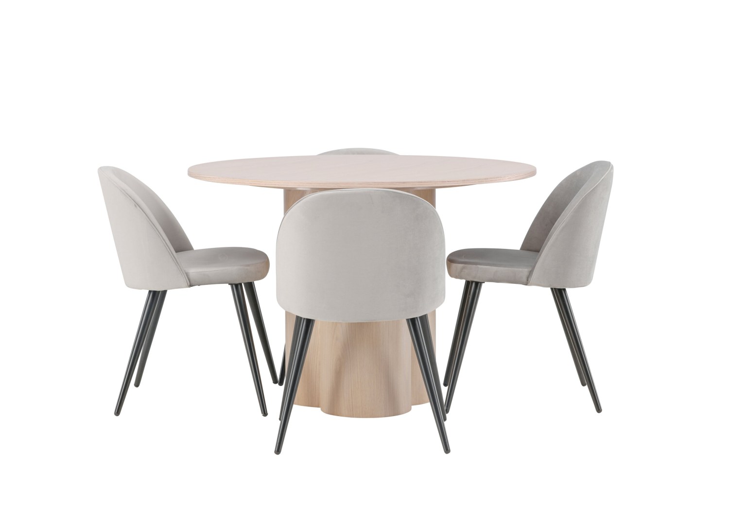Vue produit de l’ensemble table ronde Olivia avec 4 chaises Velvet