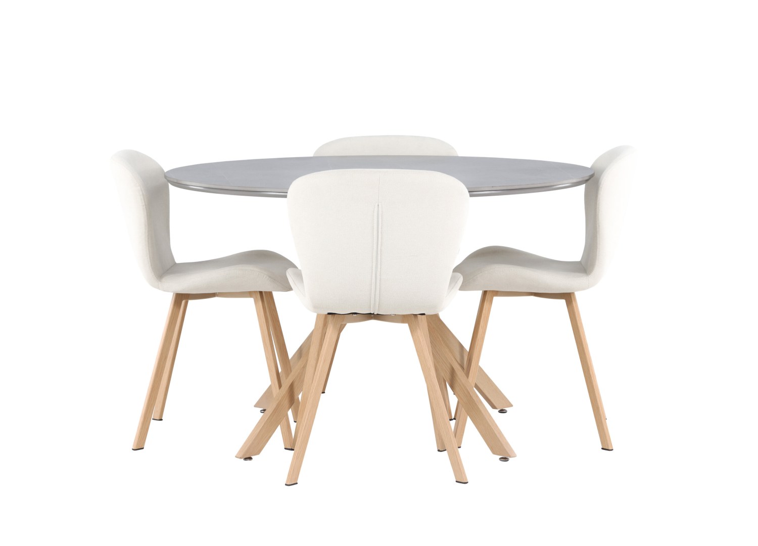 Vue produit de l’ensemble table ronde Piazza avec 4 chaises Lilja