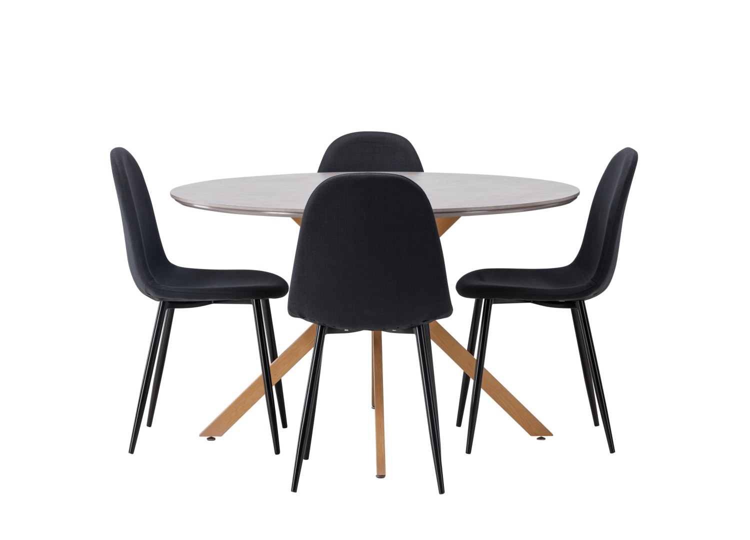 Vue produit de l’ensemble table ronde Piazza avec 4 chaises Polar