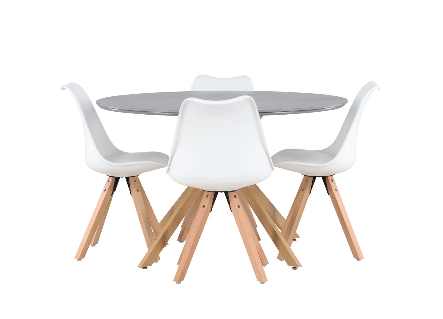 Vue produit de l’ensemble table ronde Piazza avec 4 chaises Zeno