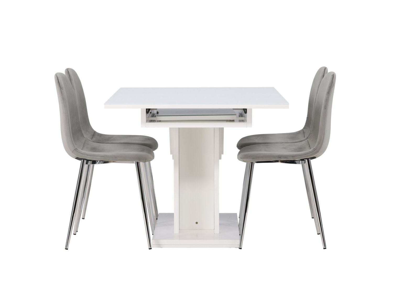 Détail produit de l’ensemble repas Pluto et 4 chaises Eva