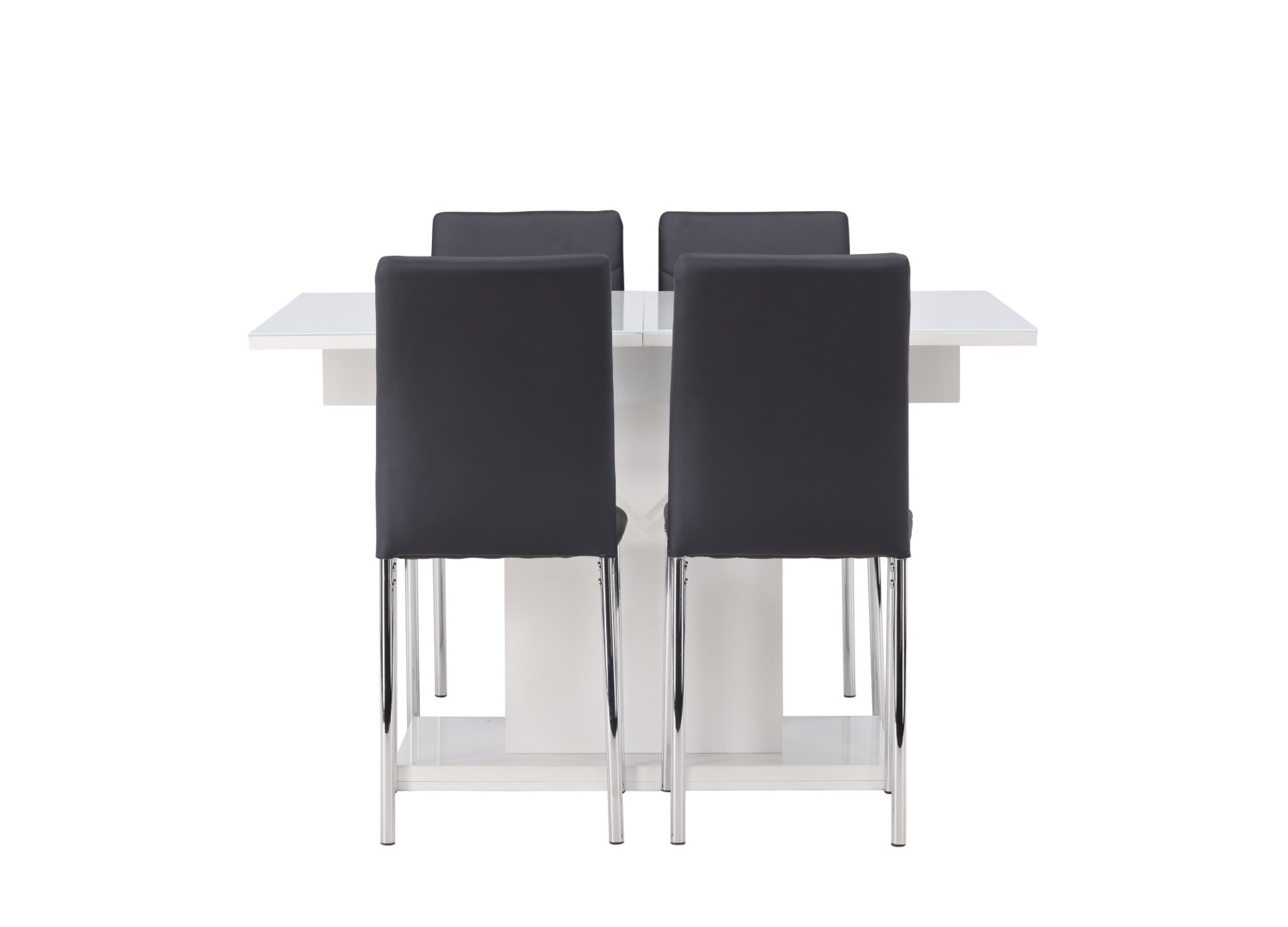 Vue produit de l’ensemble table rectangulaire Pluto avec 4 chaises Lily