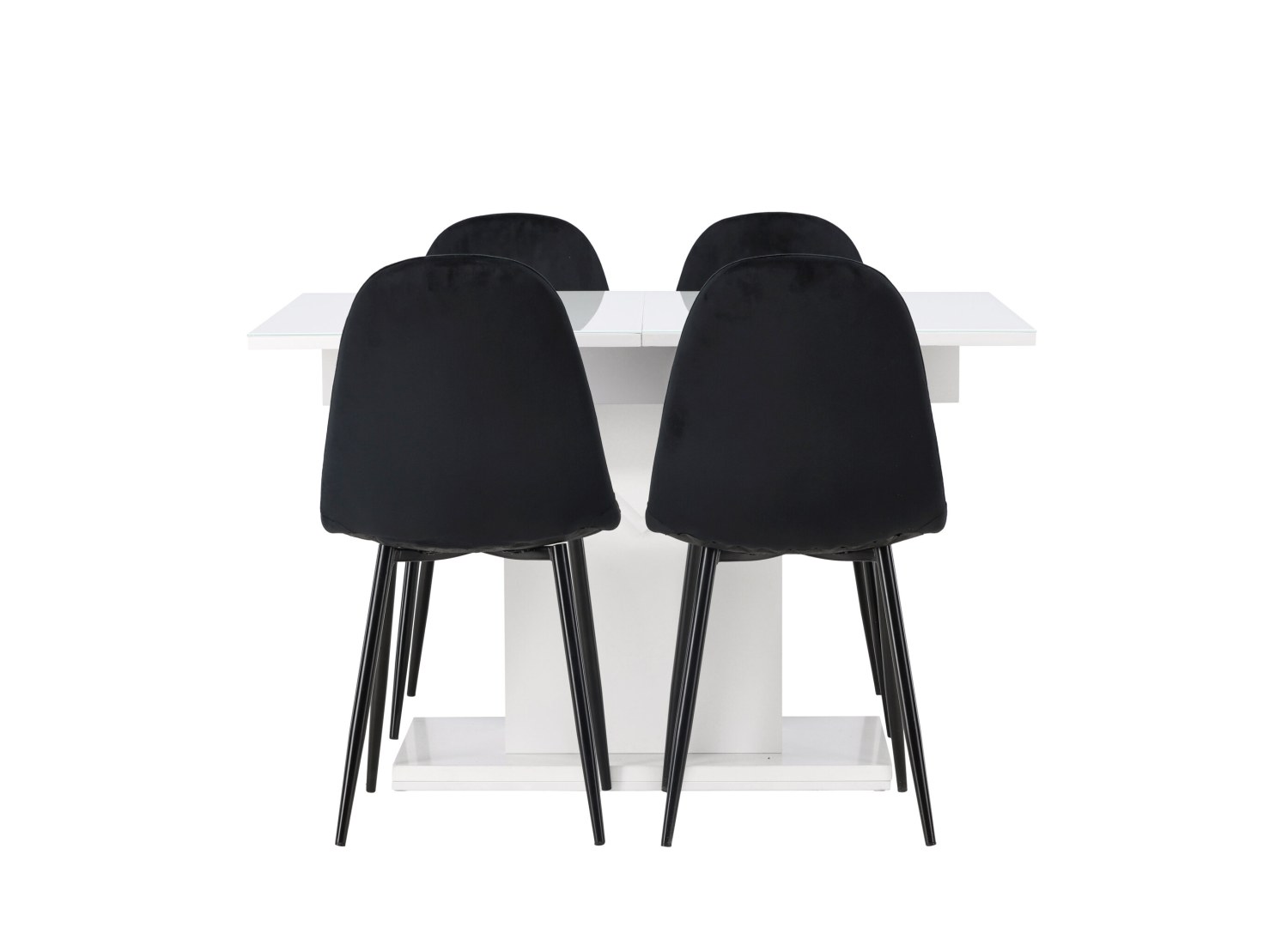 Vue produit de l’ensemble table rectangulaire Pluto avec 4 chaises Polar
