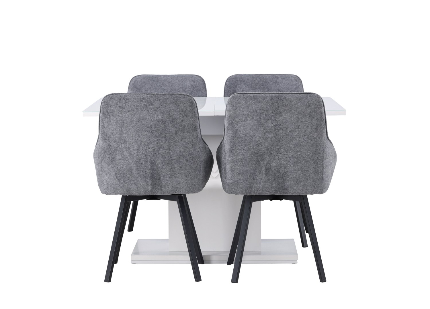 Vue produit de l’ensemble table rectangulaire Pluto avec 4 chaises Rosie