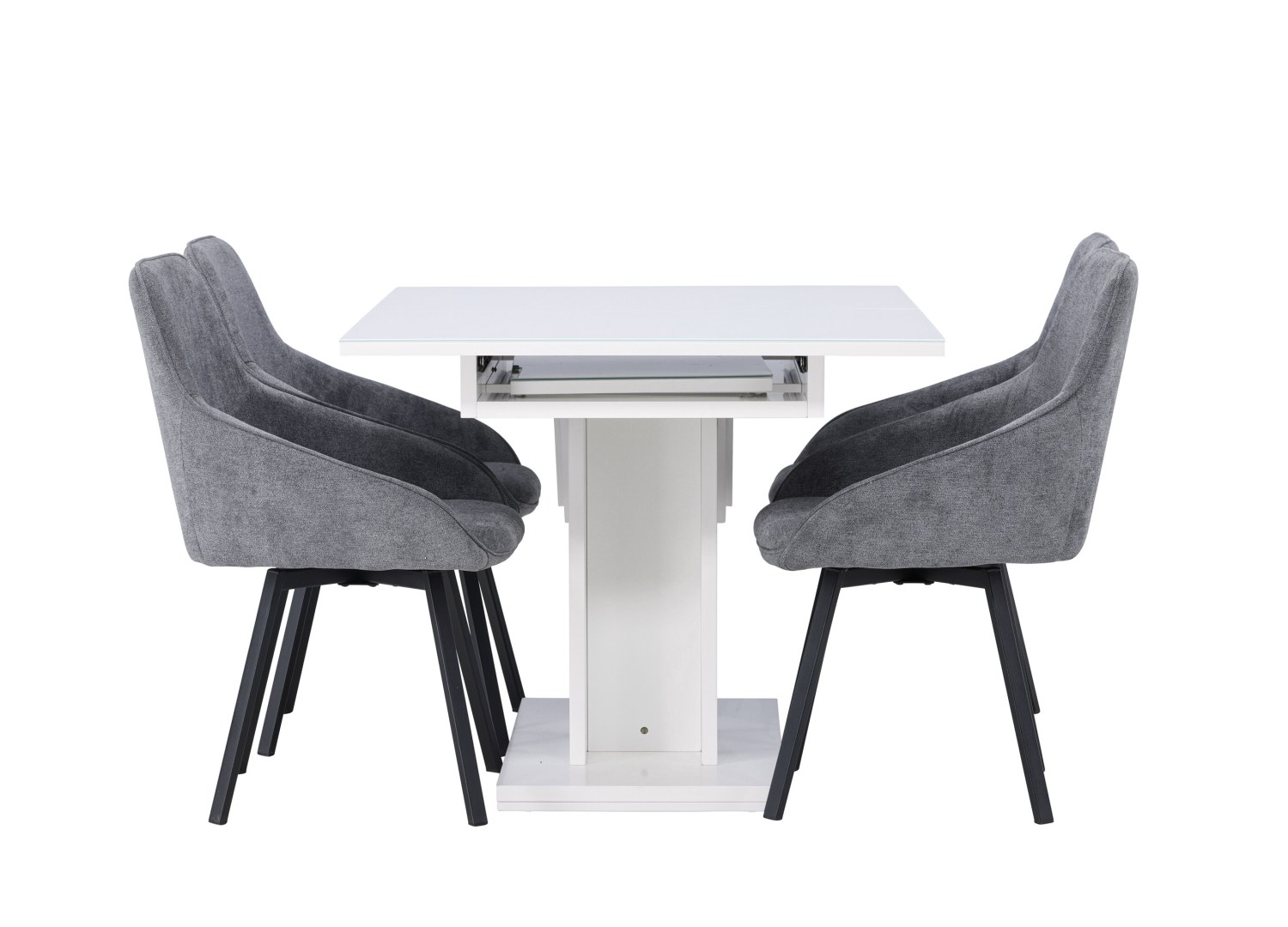 Détail produit de l’ensemble repas Pluto et 4 chaises Rosie