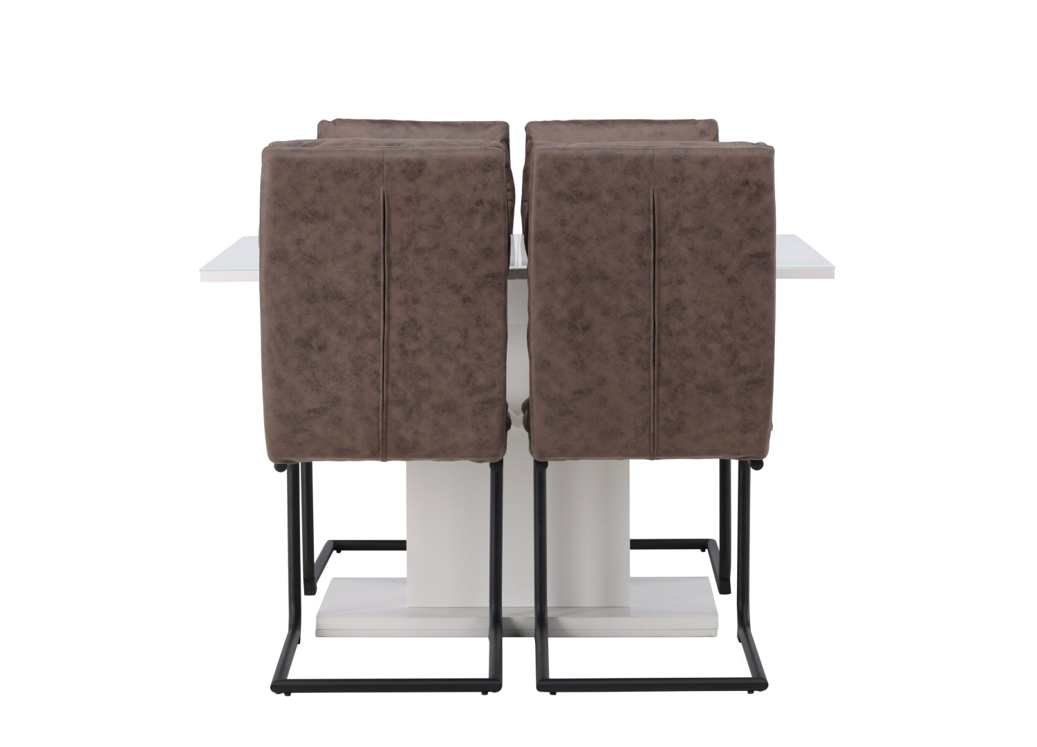 Vue produit de l’ensemble table rectangulaire Pluto avec 4 chaises Zizo