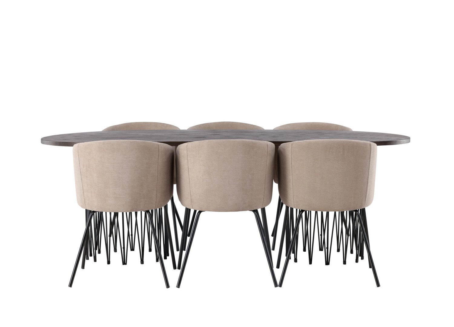 Vue produit de l’ensemble table ovale Stone avec 6 chaises Berit
