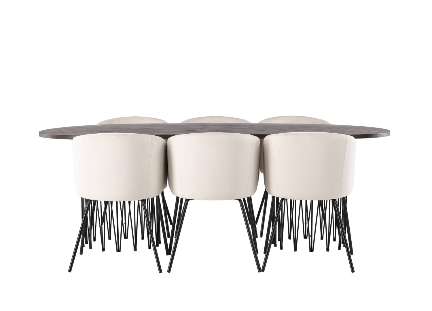 Vue produit de l’ensemble table ovale Stone avec 6 chaises Berit