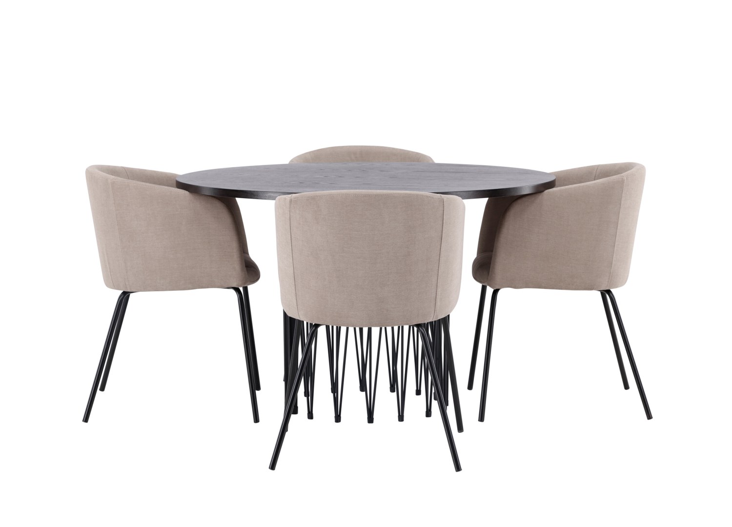 Vue produit de l’ensemble table ronde Stone avec 4 chaises Berit