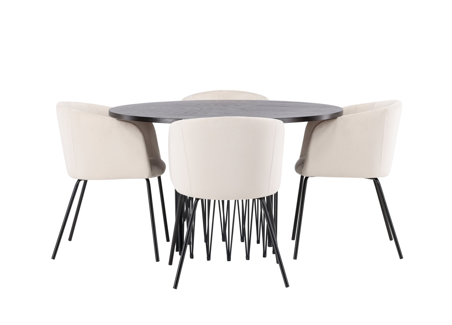 Vue produit de l’ensemble table ronde Stone avec 4 chaises Berit