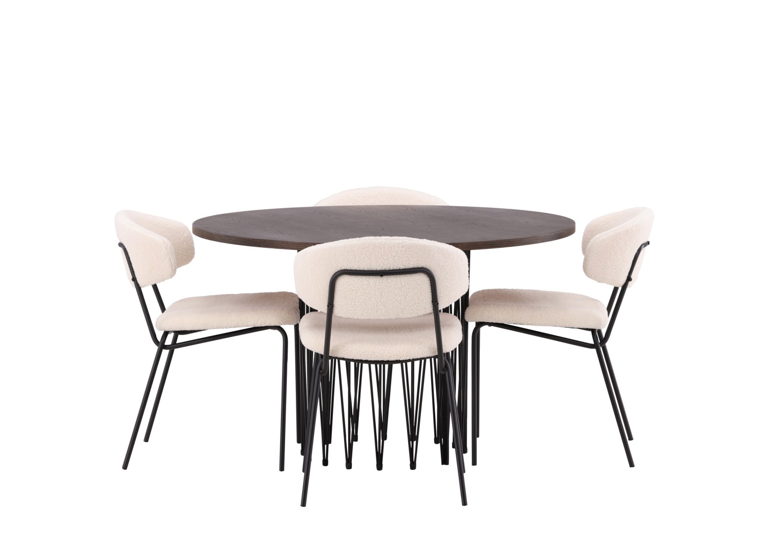 Vue produit de l’ensemble table ronde Stone avec 4 chaises Chico