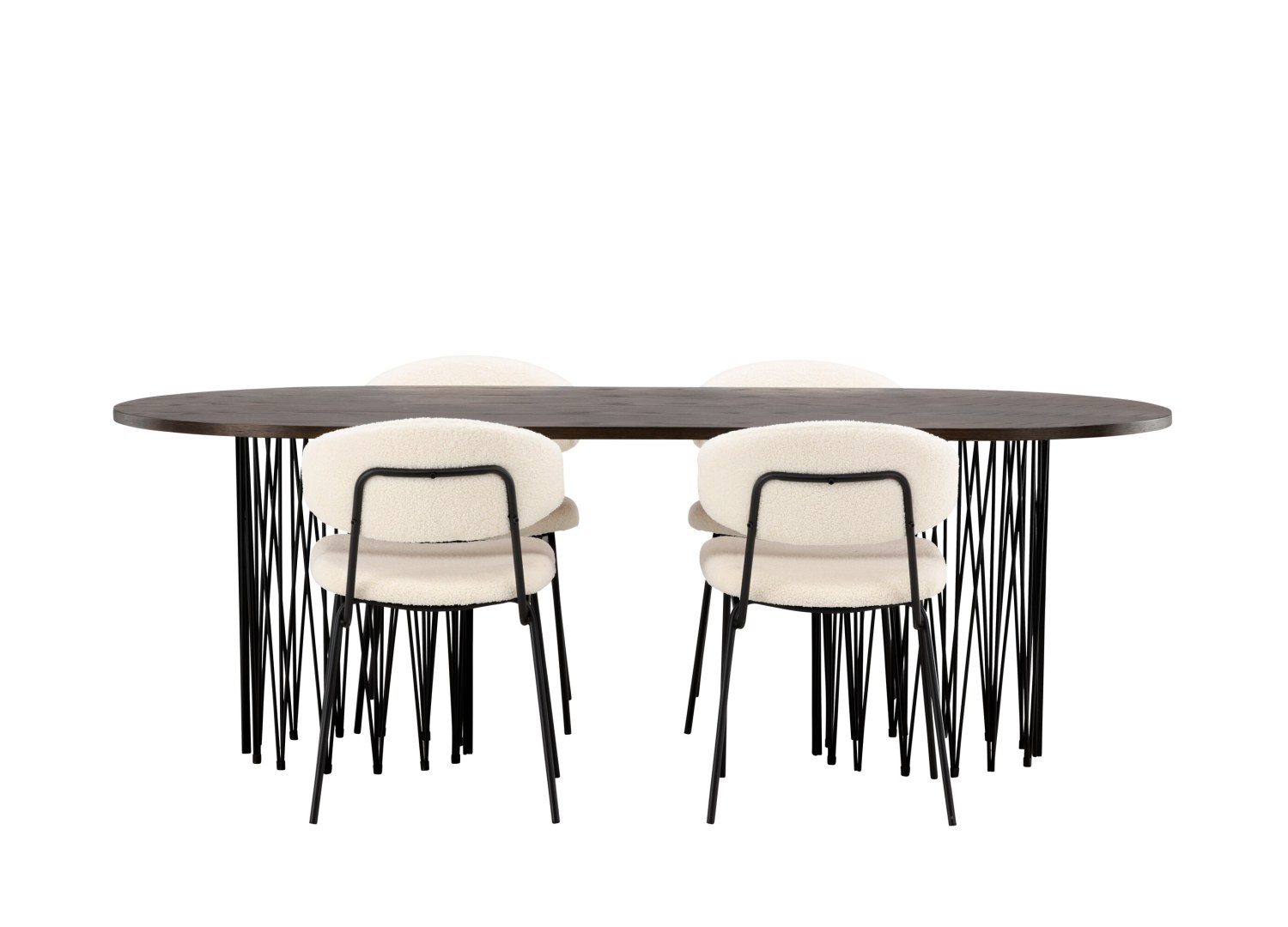 Vue produit de l’ensemble table ovale Stone avec 4 chaises Chico