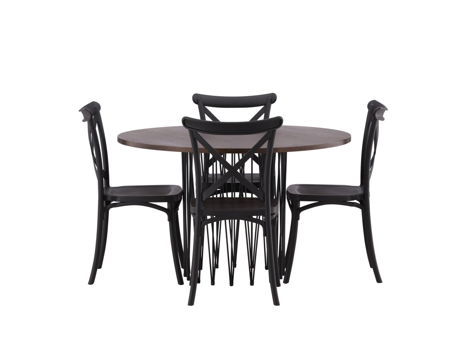 Vue produit de l’ensemble table ronde Stone avec 4 chaises Crosett