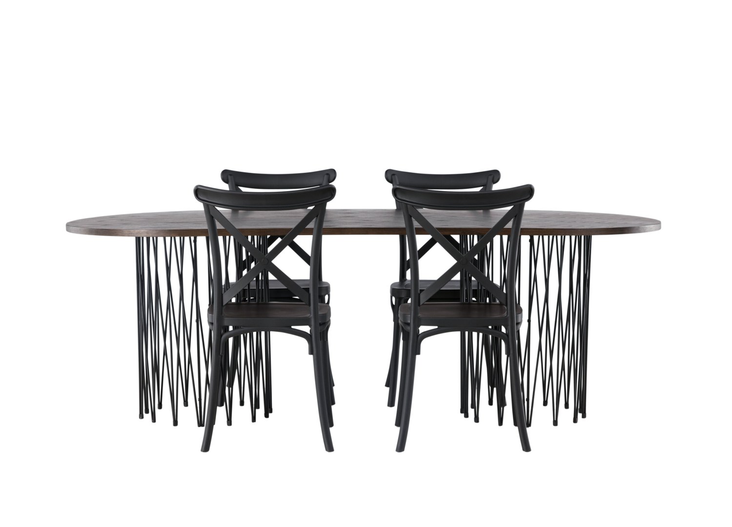 Vue produit de l’ensemble table ovale Stone avec 4 chaises Crosett