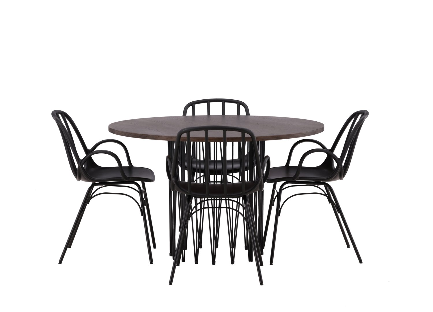 Vue produit de l’ensemble table ronde Stone avec 4 chaises Dyrön