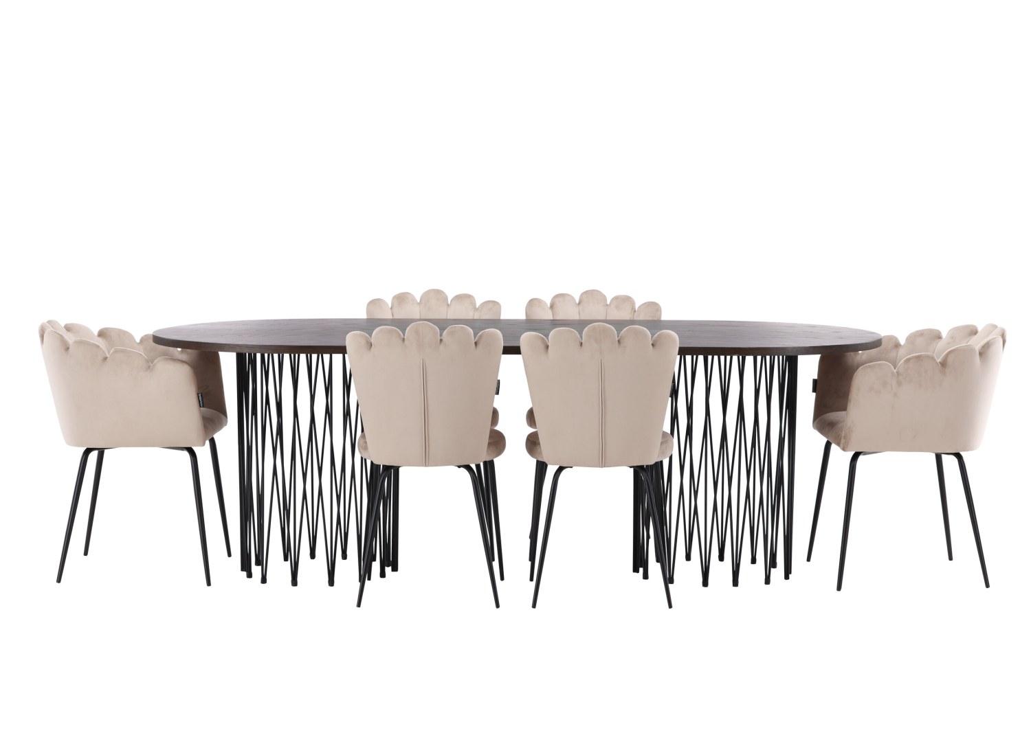 Vue produit de l’ensemble table ovale Stone avec 6 chaises Limhamn