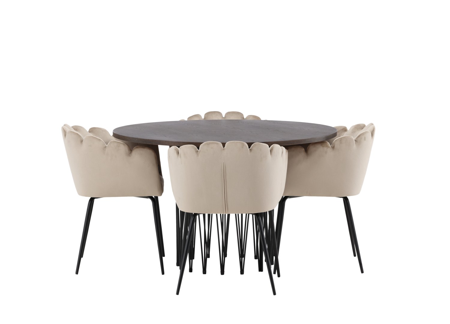Vue produit de l’ensemble table ronde Stone avec 4 chaises Limhamn